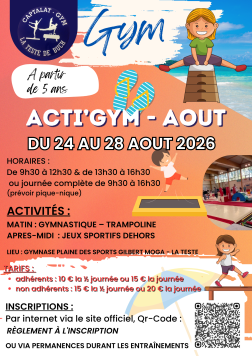 STAGE ACTI'GYM Août - Semaine du 24 au 28 Août inclus.